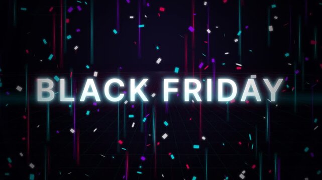Black Friday text motion graphics with cyber sale grid