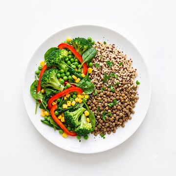 Lentils with Broccoli and Bell Peppers on Plate