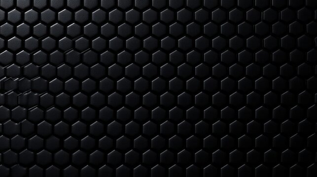 Abstract dark hexagonal pattern with metallic texture and soft lighting. Useful as a futuristic background for technology or industrial design projects.