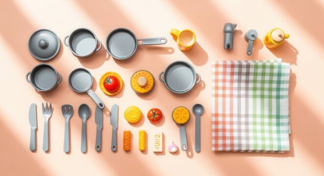 Whimsical Play Kitchen Essentials Arranged For Creative Fun
