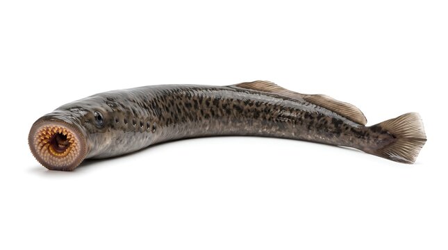 Fresh whole lamprey fish isolated on a white background.