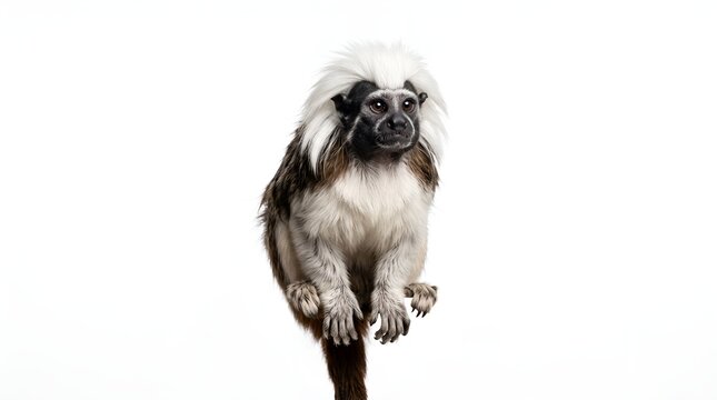 Portrait of a Cotton-Top Tamarin monkey isolated on white background.