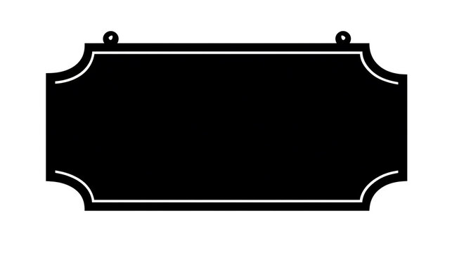 A black ornate signboard hanging from two chains. It has a decorative border and a clean, dark surface ideal for adding text or a logo