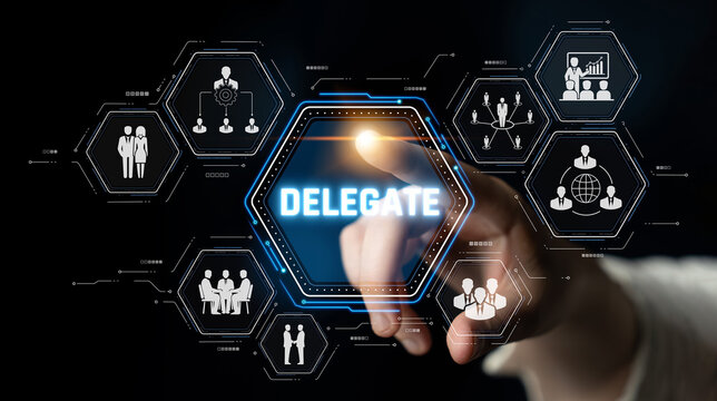 Person Using Digital Interface to Select Delegate Option in Modern Technology for Business Management and Team Collaboration Strategies Sigmoid