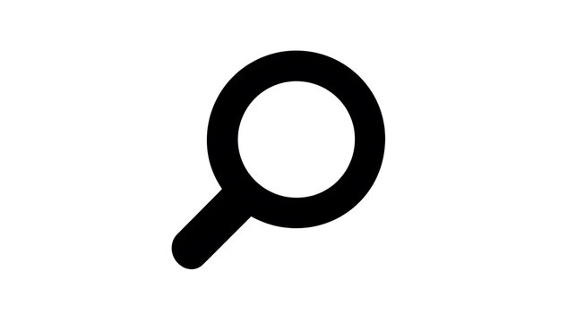 A simple black magnifying glass icon on a white background. The icon symbolizes search, discovery, and investigation