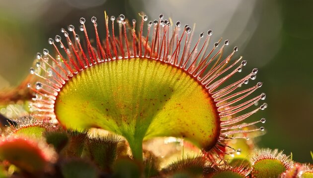 roundleaved sundew carnivorous plant sticky trap close up detail
