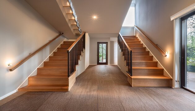 staircase featuring natural wood treads and soft recessed lighting creates a sophisticated look in a luxury dwelling