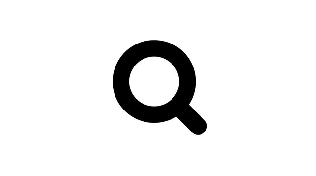 A simple black magnifying glass icon on a white background