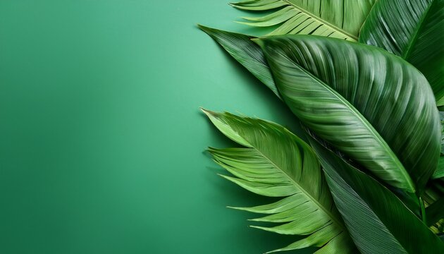 vibrant tropical plant leaves on soft green background photorealistic image