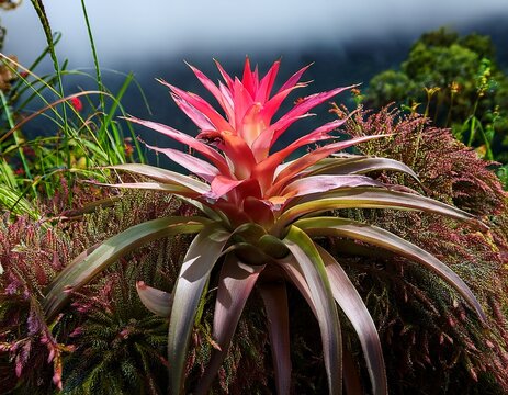vibrant blushing bromeliad neoregelia caroli plant in south america
