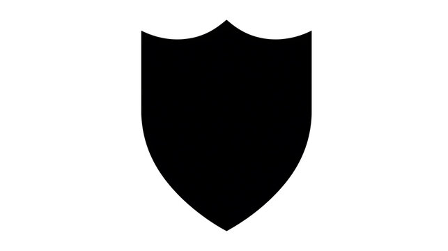 A simple black shield emblem with a curved top edge on a white background