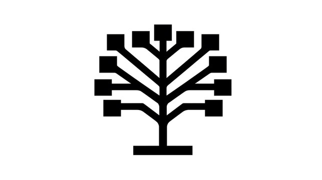 A stylized tree with square nodes representing technological connections and growth