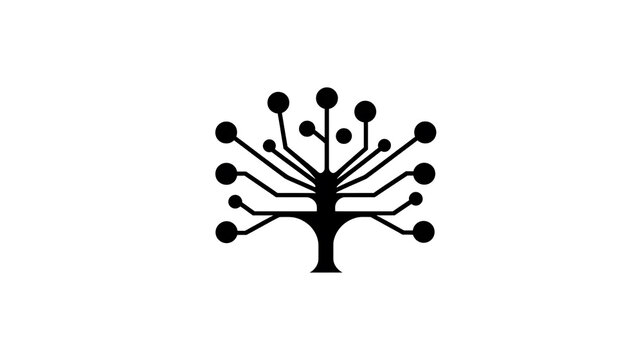 A stylized tree with branches extending like circuit board pathways, adorned with circular nodes. This graphic symbolizes growth, technology, and interconnectedness