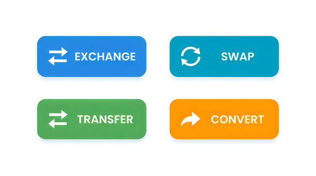 Flat icons for crypto exchange, swap, transfer, convert actions