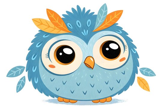 Cute cartoon owl with colorful feathers and big eyes