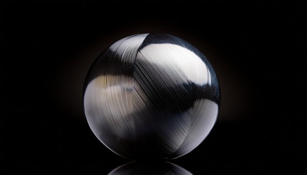 close up of a hematite sphere with reflective surface against a black background