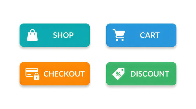 Flat ecommerce button set with shop cart checkout discount icons
