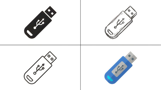 Usb flash drive icon set with different styles