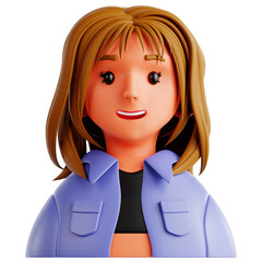 3D cartoon woman with hair wearing jacket avatar profile portrait © Eklip
