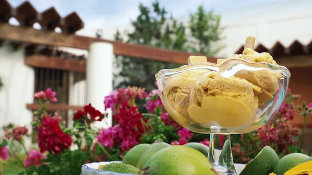 Traditional Peruvian Lucuma Ice Cream Served in Glass Bowl