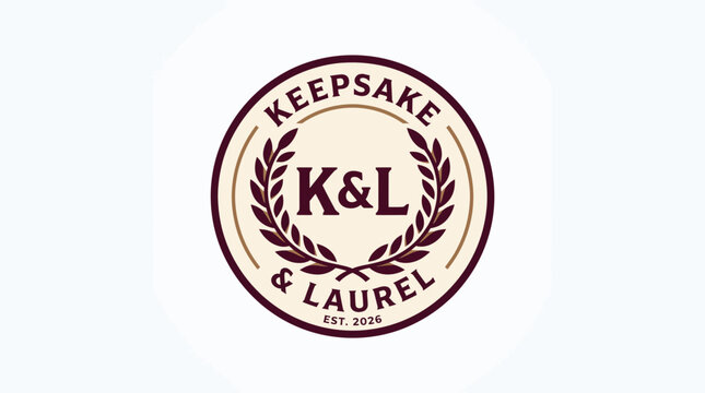 Keepsake and Laurel vintage logo design A premium modern vintage emblem inspired by timeless keepsake collections and artisan gift makers.