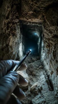 Delve into the hidden secrets of ancient limestone blocks as a miniature endoscopic camera explores tiny openings. This fascinating journey uncovers forgotten passages and timeless stories.