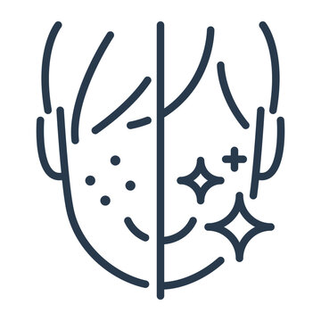 Line art face comparison icon skin treatment results medical consultation