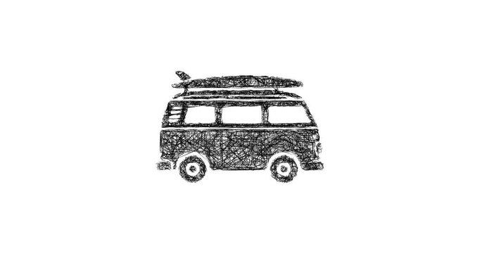 Sketch surf van icon animation - smooth progressive reveal