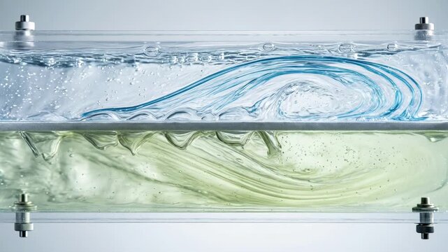 Coloured tracer dye flowing through a transparent membrane flow cell