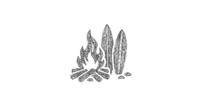 Sketch beach bonfire icon animation - smooth progressive reveal