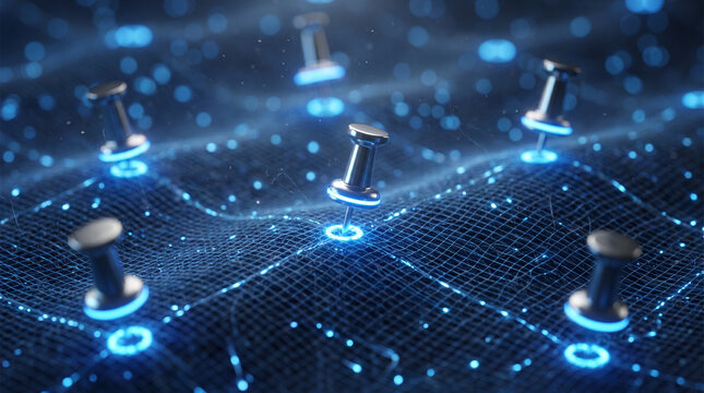 global logistics and navigation tracking on a digital map with ocation pins