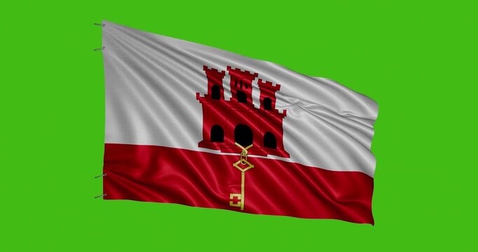 Gibraltar flag waving against green background