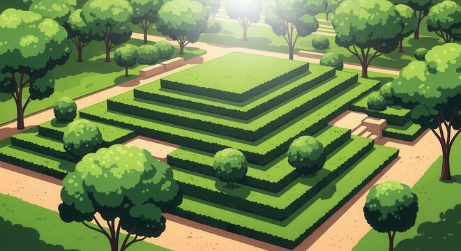Serene Formal Garden With Layered Topiary And Lush Greenery
