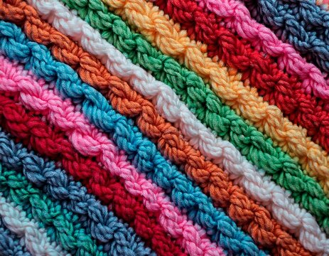 crochet textured colored striped knitted material