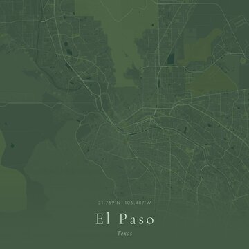 Sage Green Map of El Paso, United States | Modern Scandinavian Wall Art