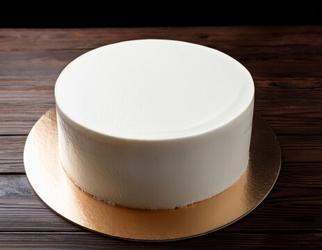 large white cake with a blank top on a wooden table