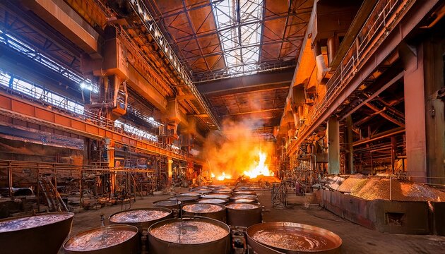 overview of copper casting into molds during the smelting process in an industrial facility smelting involves using heat to extract a base metal from ore highlighting the significance of copper