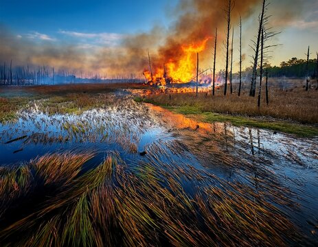 prescribed burn techniques are essential for marshland habitat restoration as a controlled burn can enhance the ecosystem through strategic fire in the marsh land the controlled burn promotes