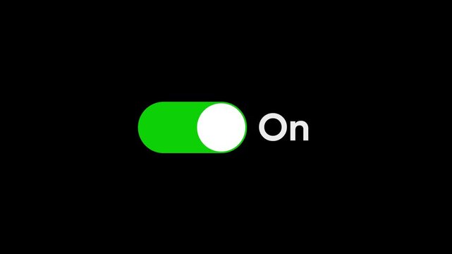 Digital toggle switch animation turning on, ui interaction for mobile apps and web interfaces, minimalist green switch button