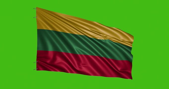 Lithuanian flag waving on a green background with bright colors and clear design