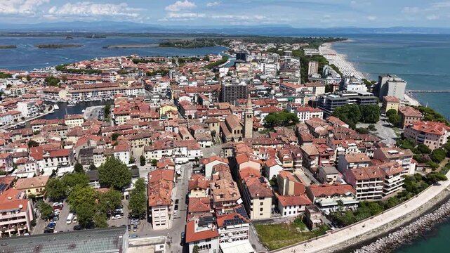 Drone shot of Old Town (Centro Storico) in Grado, Italy