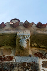 Sculpted Romanesque corbel representing a deer head under the eaves of the Church of Inmaculada Concepcion, 12th century, Crespos, Valle de Manzanedo, Burgos, Castile and Leon, Spain © Nandi Estévez