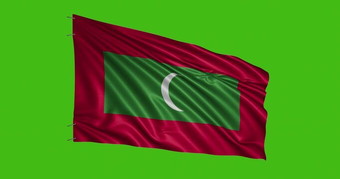 Maldives flag waving under bright green background