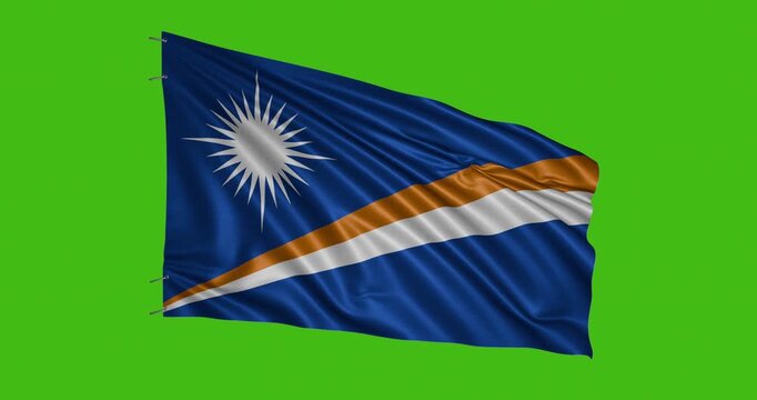 Flag of the Marshall Islands waving in the wind against a plain green background