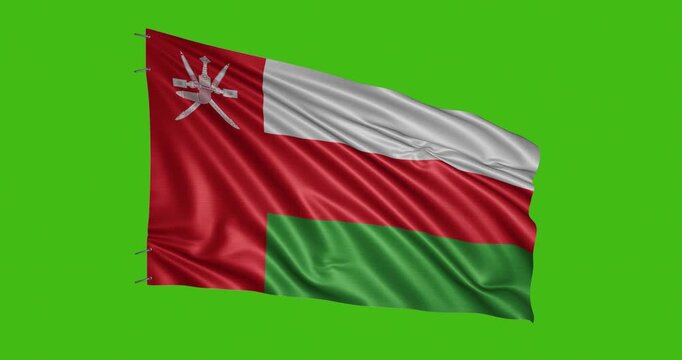 Oman flag waving in the wind on a bright green background