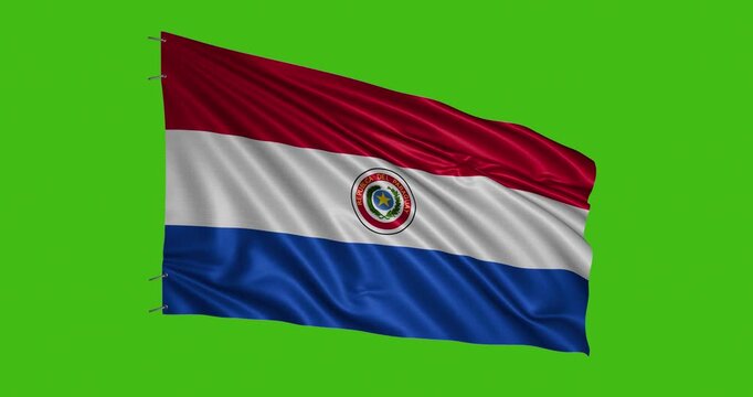 Paraguay flag waving in the wind during bright sunny day