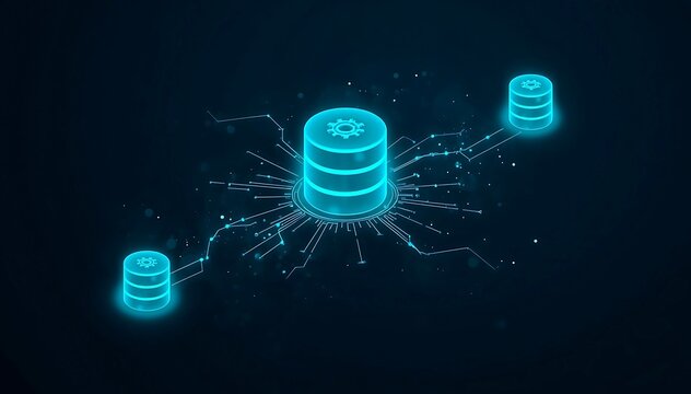 Decentralized Database and Server Network Concept in Neon Blue