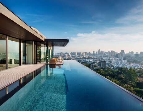 modern luxury home with infinity pool and city view real estate architecture design and lifestyle photography