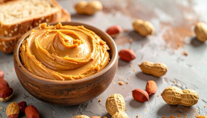 Fototapeta premium Creamy peanut butter bowl with whole peanuts