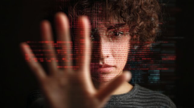 Gesture to stop in front of psychological data algorithms analyzing human face